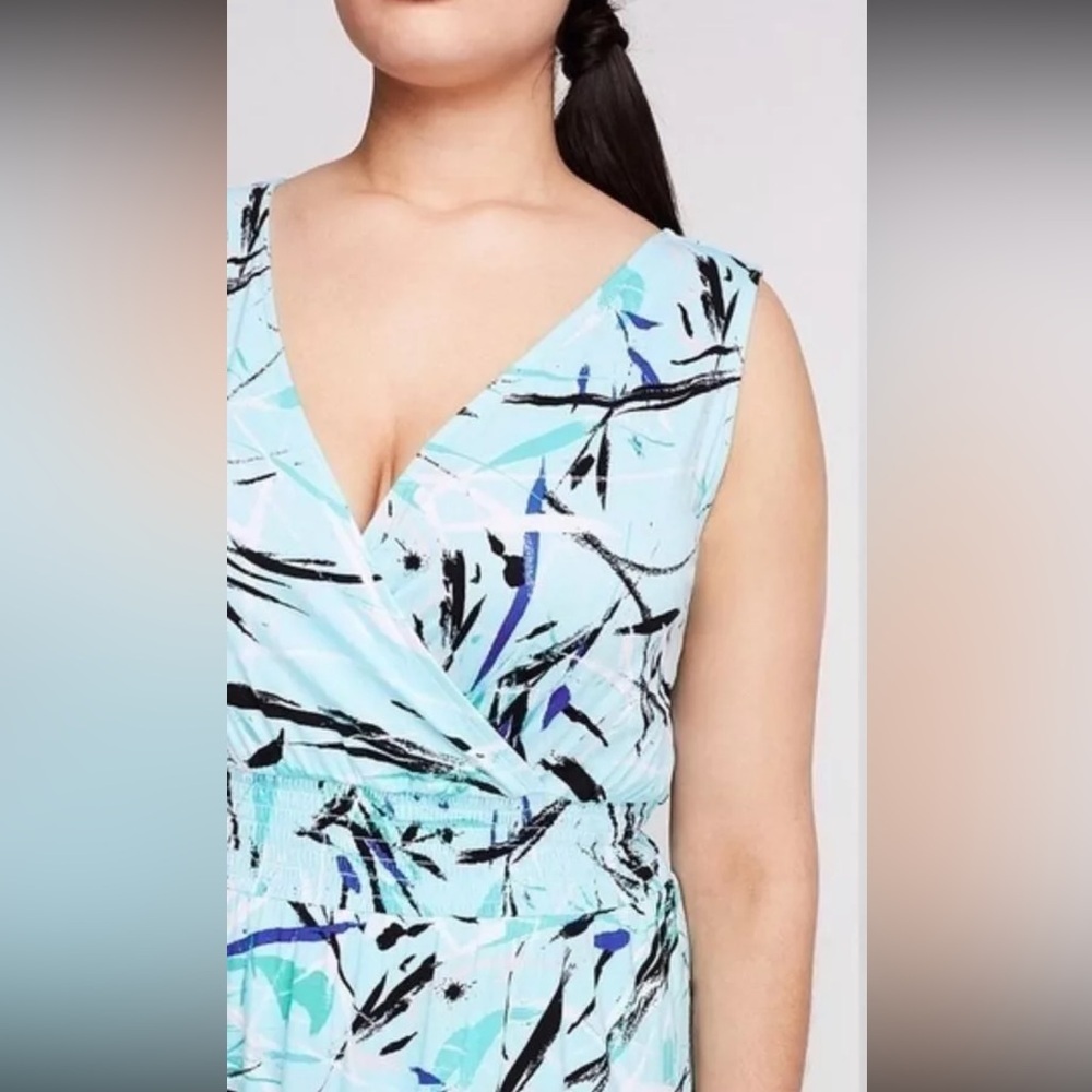 Lane Bryant Surplice V-Neck Smocked-Waist Jersey Midi Dress Plus Size 26 / 28